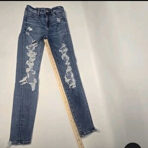 American Eagle Outfitters Ripped Blue Straight Leg Jeans